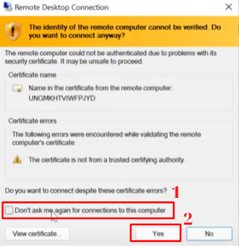Hoàn thành đăng nhập VPS