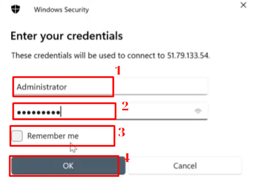 Nhập User name  và Password 