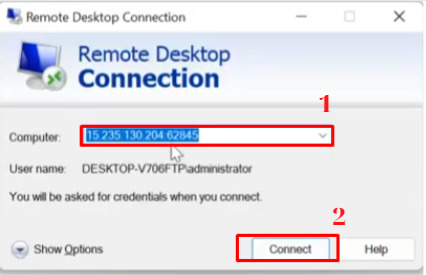 Nhập địa chỉ IP và cổng