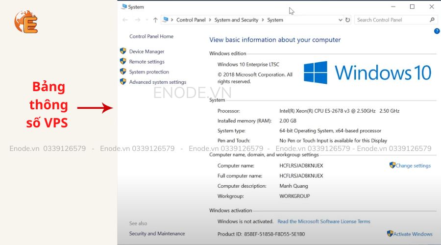 Bảng thông số VPS