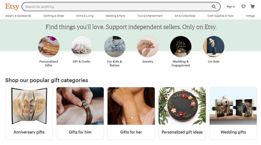 Truy cập trang chủ Etsy để đăng ký tài khoản