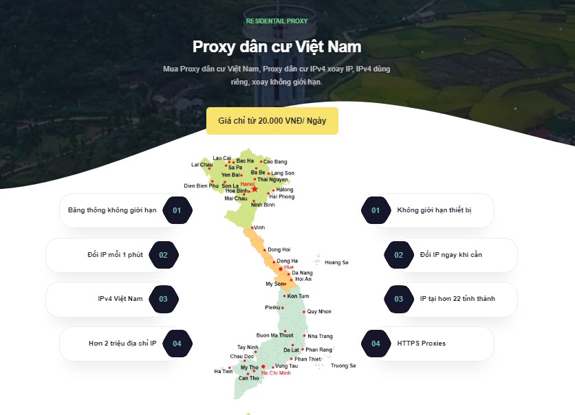 Proxy dân cư Việt Nam địa chỉ IP tại nhiều tỉnh thành để khách hàng chọn lựa