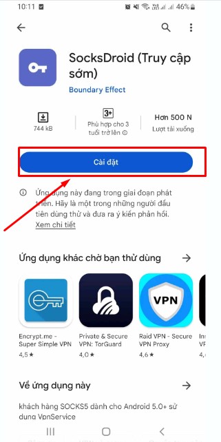 Cài đặt Socksdroid về điện thoại