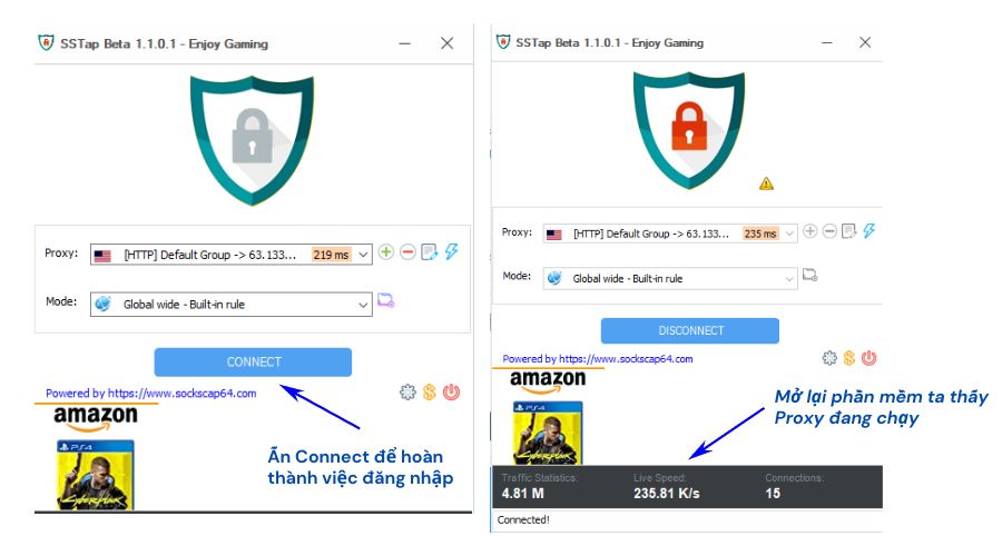 Chọn Connect để hoàn thành việc Fake IP