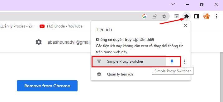 Ghim tiện ích Simple Proxy Switcher