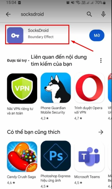 Ứng dụng Socksdroid trên cửa hàng CH Play