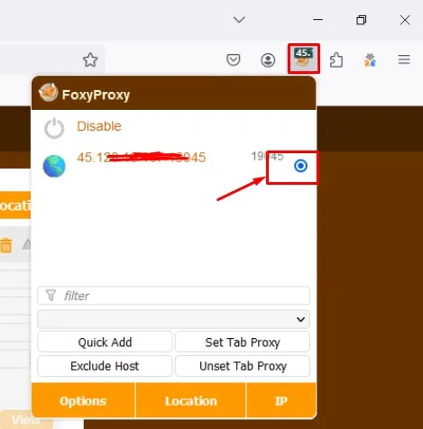 Chọn vào Proxy mới thêm để sử dụng