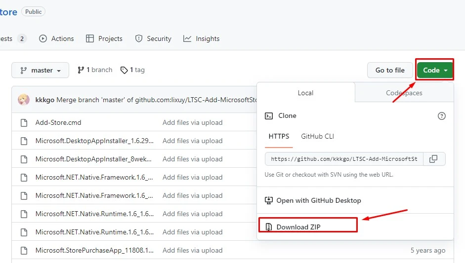 Truy cập đường dẫn để tải file Zip Microsoft Store