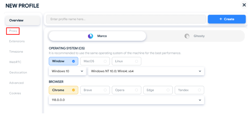 Chọn Proxy để có thể thêm Proxy vào Hidemyacc