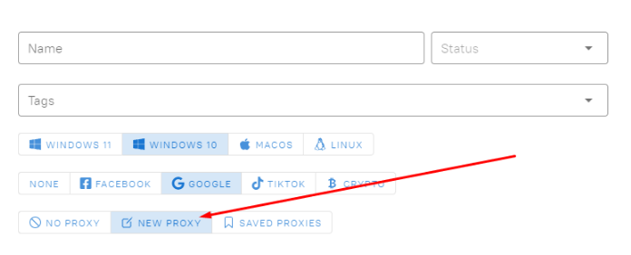Chọn vào mục thêm Proxy mới