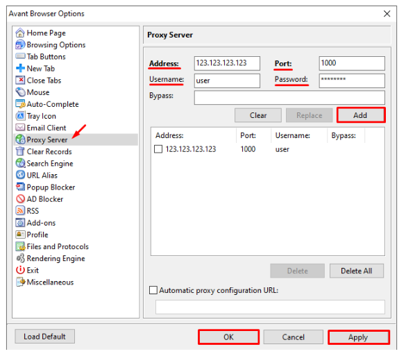 Thêm đầy đủ thông tin proxy