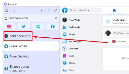 Mở Accovod và chọ Add accounts