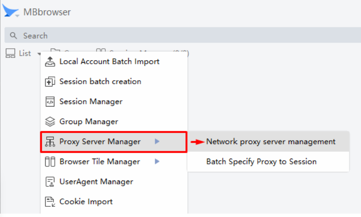 Chọn Proxy Server Manager