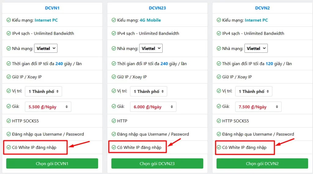 Proxy dân cư Việt Nam xoay IP tại Enode.vn có White IP đăng nhập