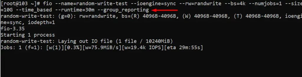 Kết quả kiểm tra tốc độ đọc trên VPS Almalinux 9.4