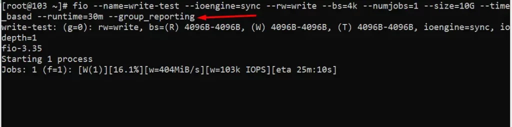 Kết quả kiểm tra tốc độ ghi VPS
