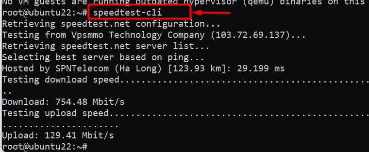 Kiểm tra tốc độ mạng VPS Ubuntu 22.04 bằng lệnh Speedtest CLI