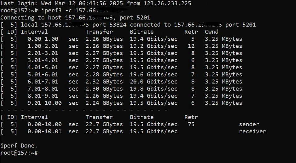 Kiểm tra tốc độ mạng bằng lệnh iperf3 trên VPS Linux